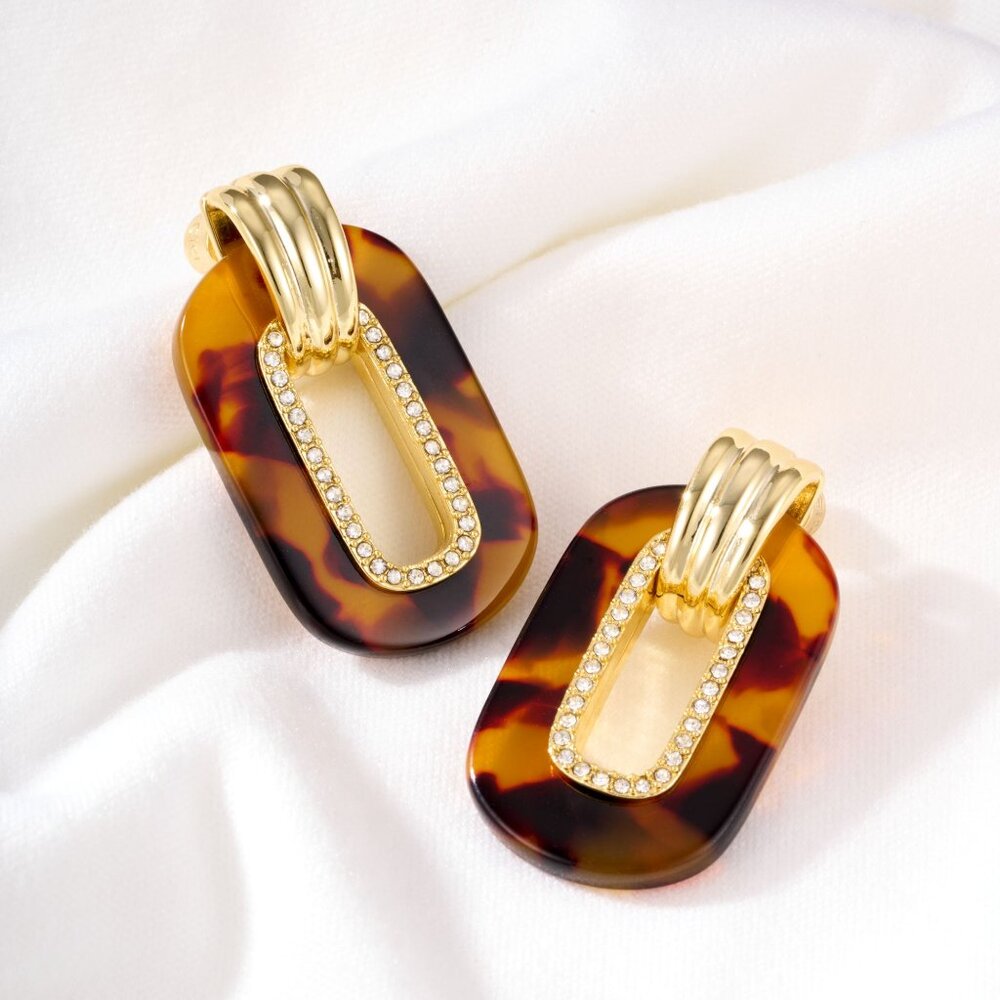 Alicia Bonnie Gold Tortoiseshell Drop Earrings Fiona Collection Elegant Jewelry